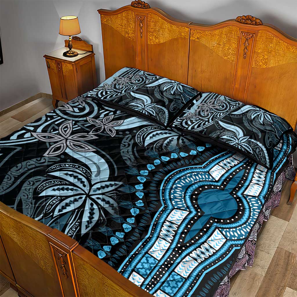 Polynesia Mixed African Dashiki Quilt Bed Set Afro-pacific Culture - Blue LT9