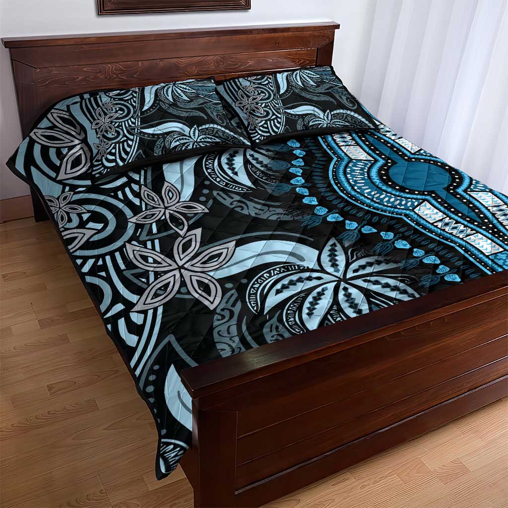 Polynesia Mixed African Dashiki Quilt Bed Set Afro-pacific Culture - Blue LT9