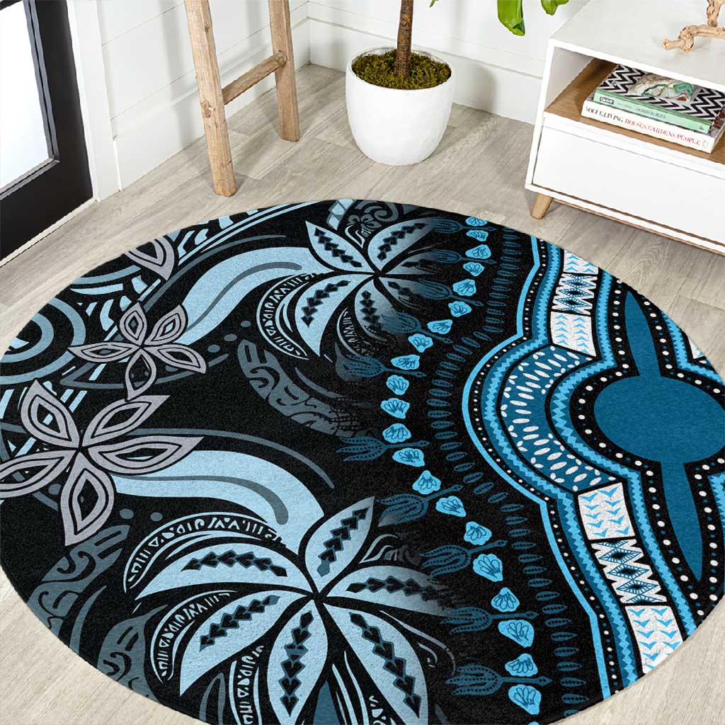 Polynesia Mixed African Dashiki Round Carpet Afro-pacific Culture - Blue LT9