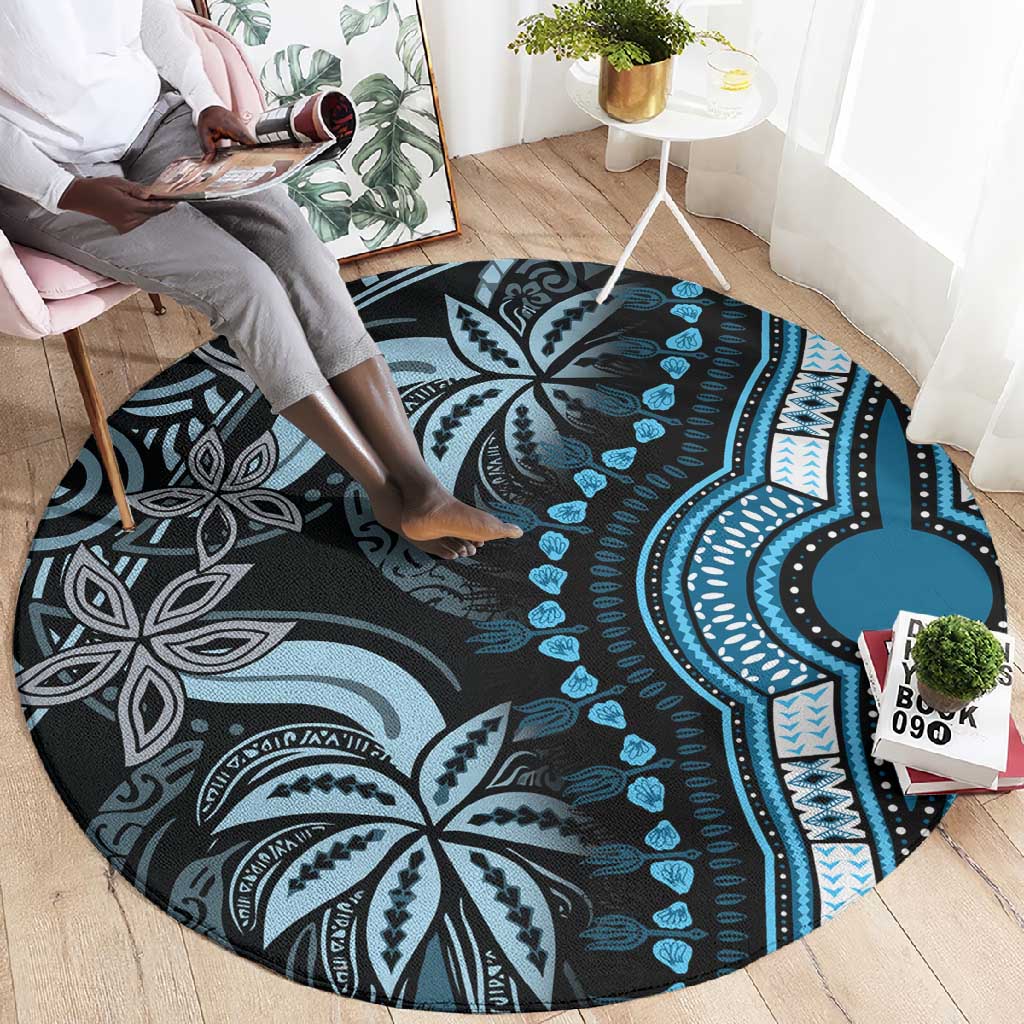 Polynesia Mixed African Dashiki Round Carpet Afro-pacific Culture - Blue LT9