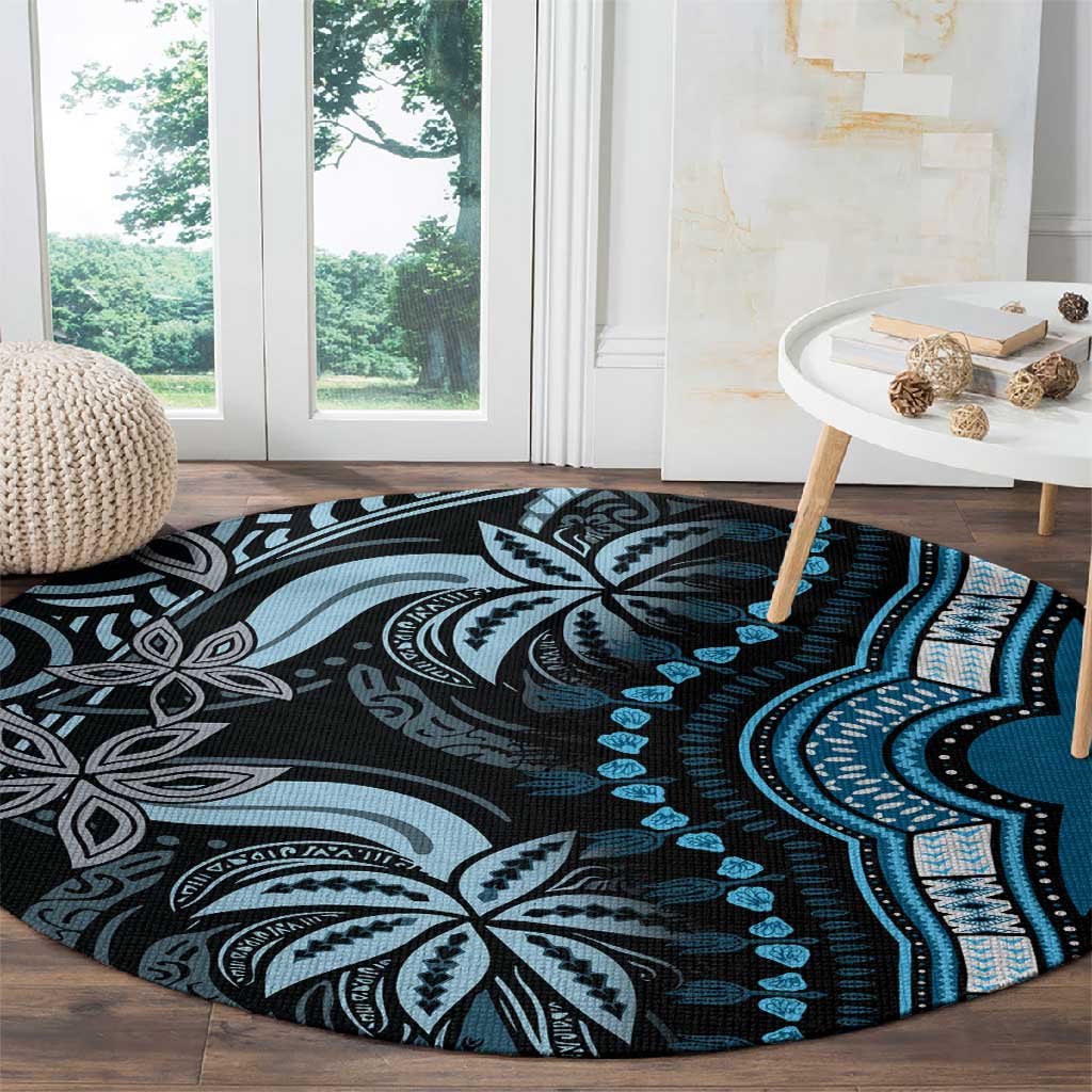 Polynesia Mixed African Dashiki Round Carpet Afro-pacific Culture - Blue LT9
