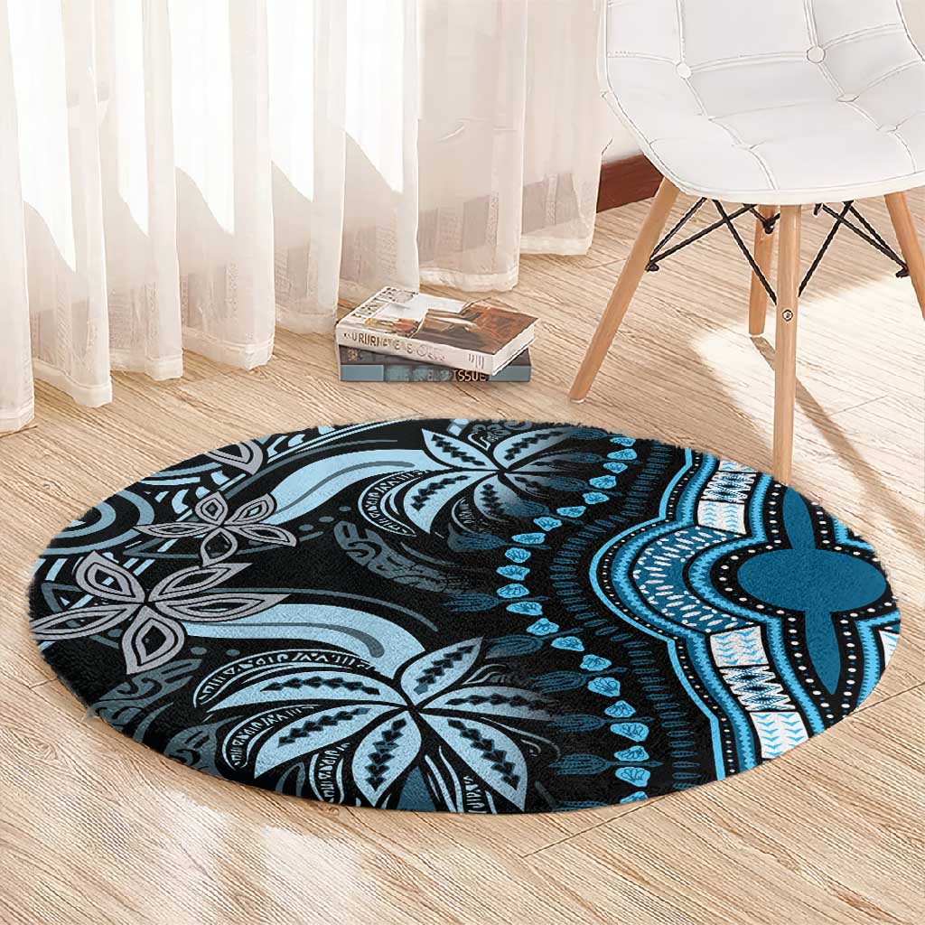 Polynesia Mixed African Dashiki Round Carpet Afro-pacific Culture - Blue LT9