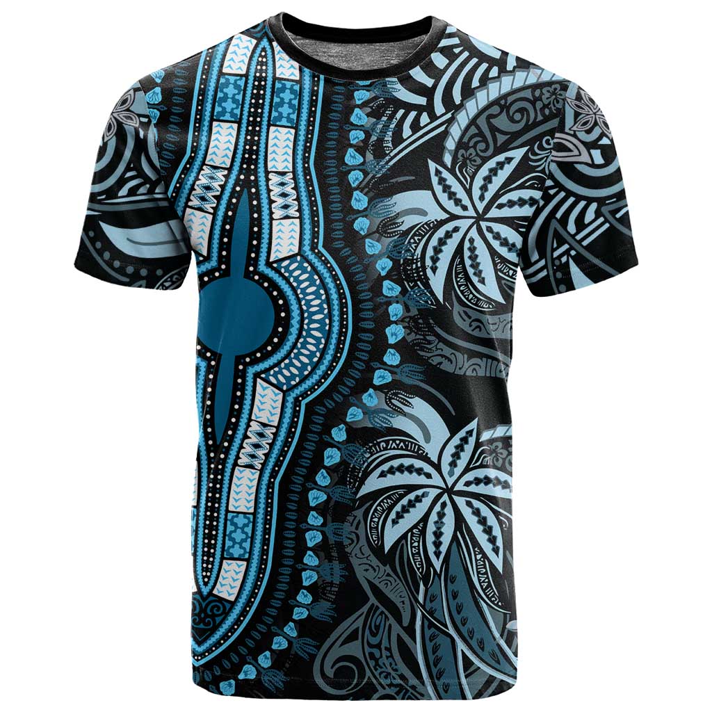 Polynesia Mixed African Dashiki T shirt Afro-pacific Culture - Blue LT9
