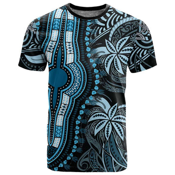 Polynesia Mixed African Dashiki T shirt Afro-pacific Culture - Blue LT9