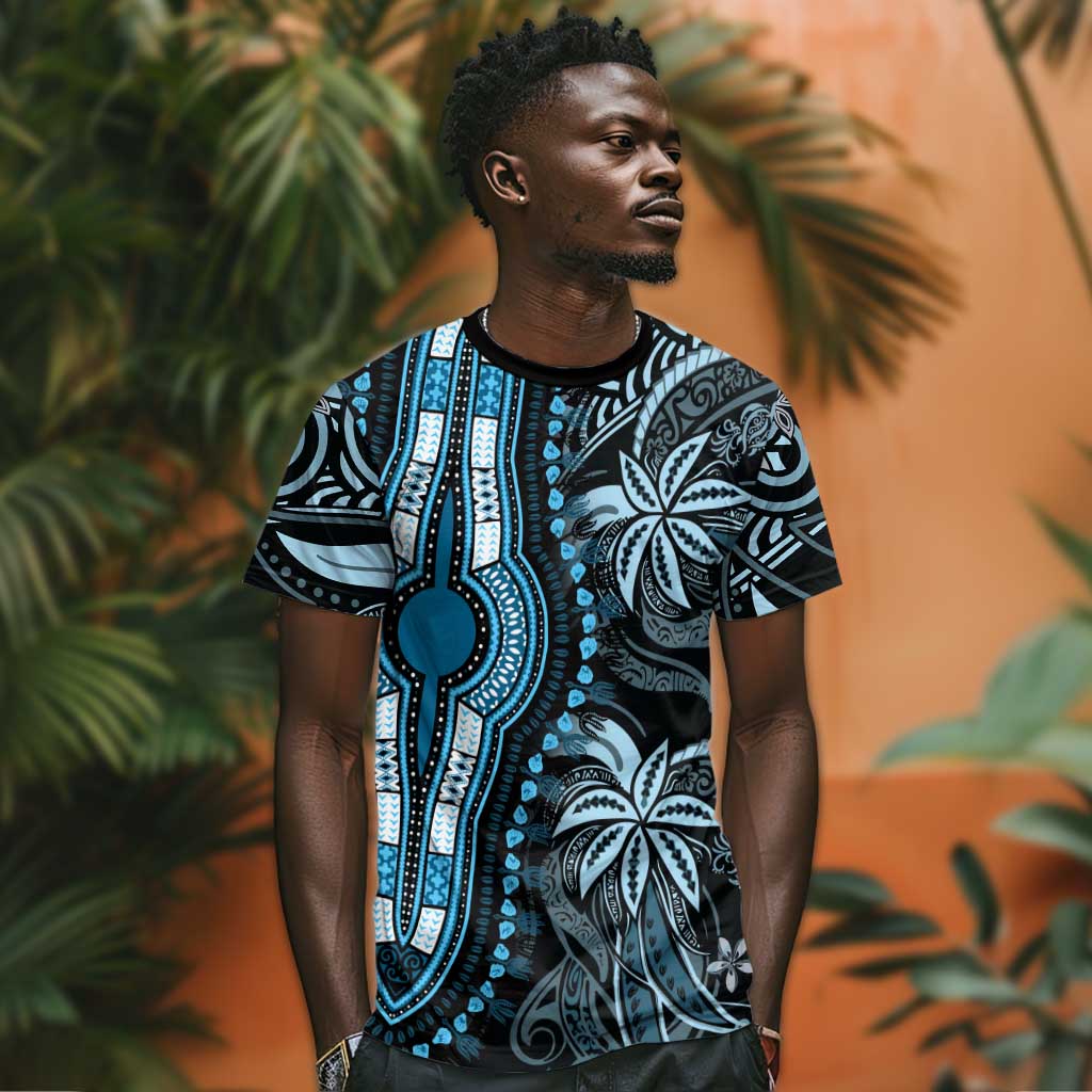 Polynesia Mixed African Dashiki T shirt Afro-pacific Culture - Blue LT9