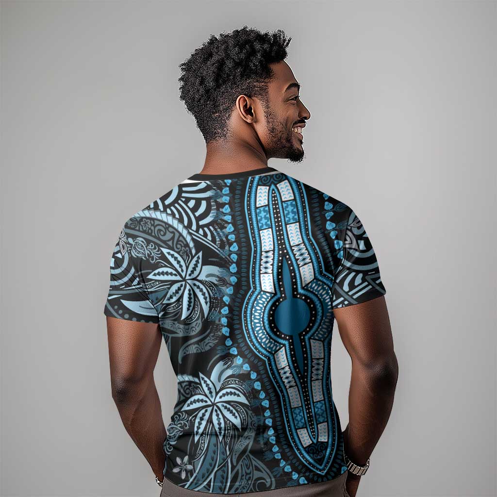 Polynesia Mixed African Dashiki T shirt Afro-pacific Culture - Blue LT9
