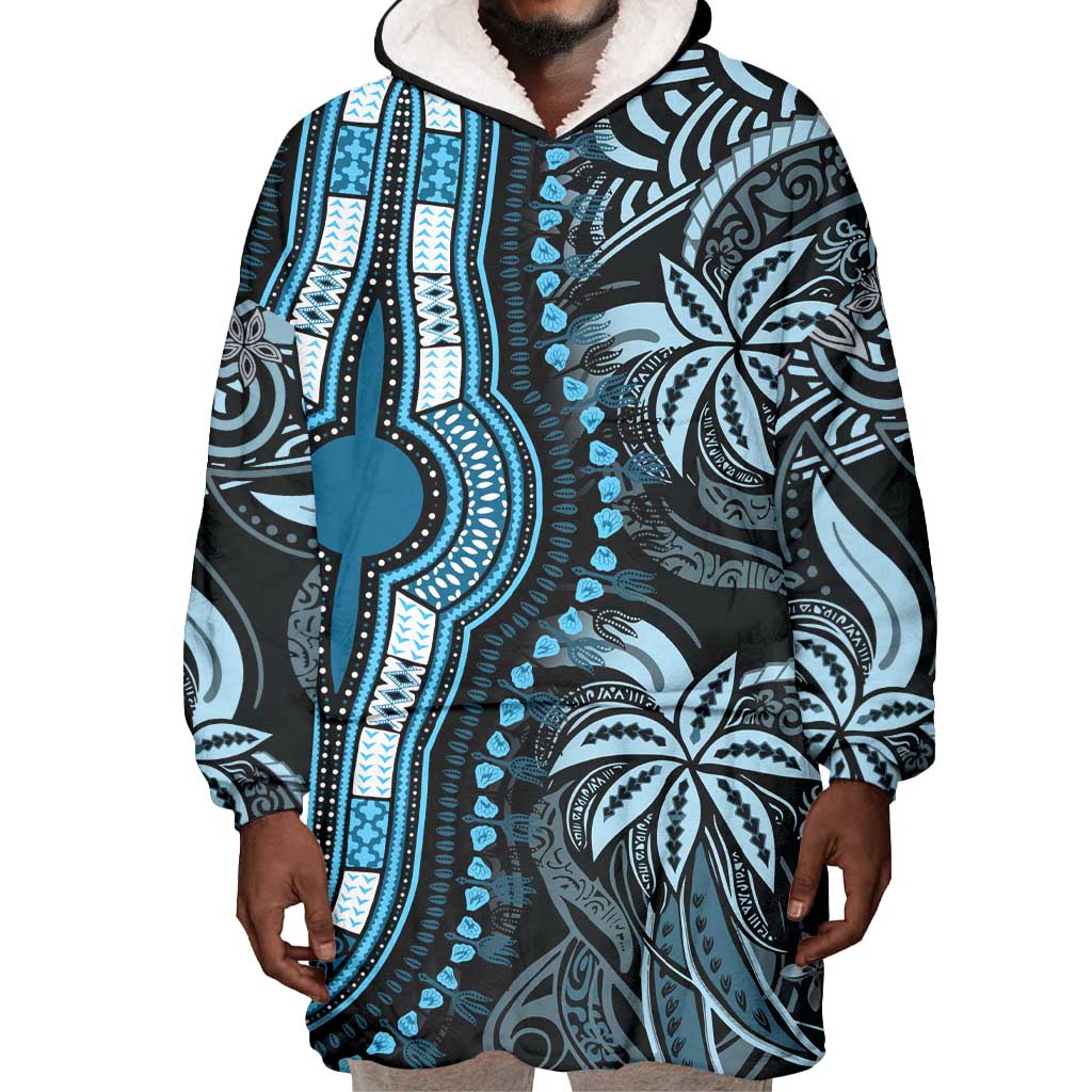 Polynesia Mixed African Dashiki Wearable Blanket Hoodie Afro-pacific Culture - Blue LT9