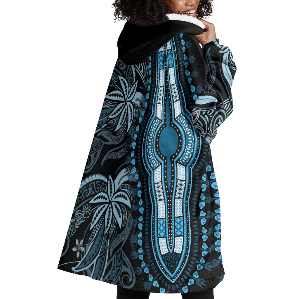 Polynesia Mixed African Dashiki Wearable Blanket Hoodie Afro-pacific Culture - Blue LT9