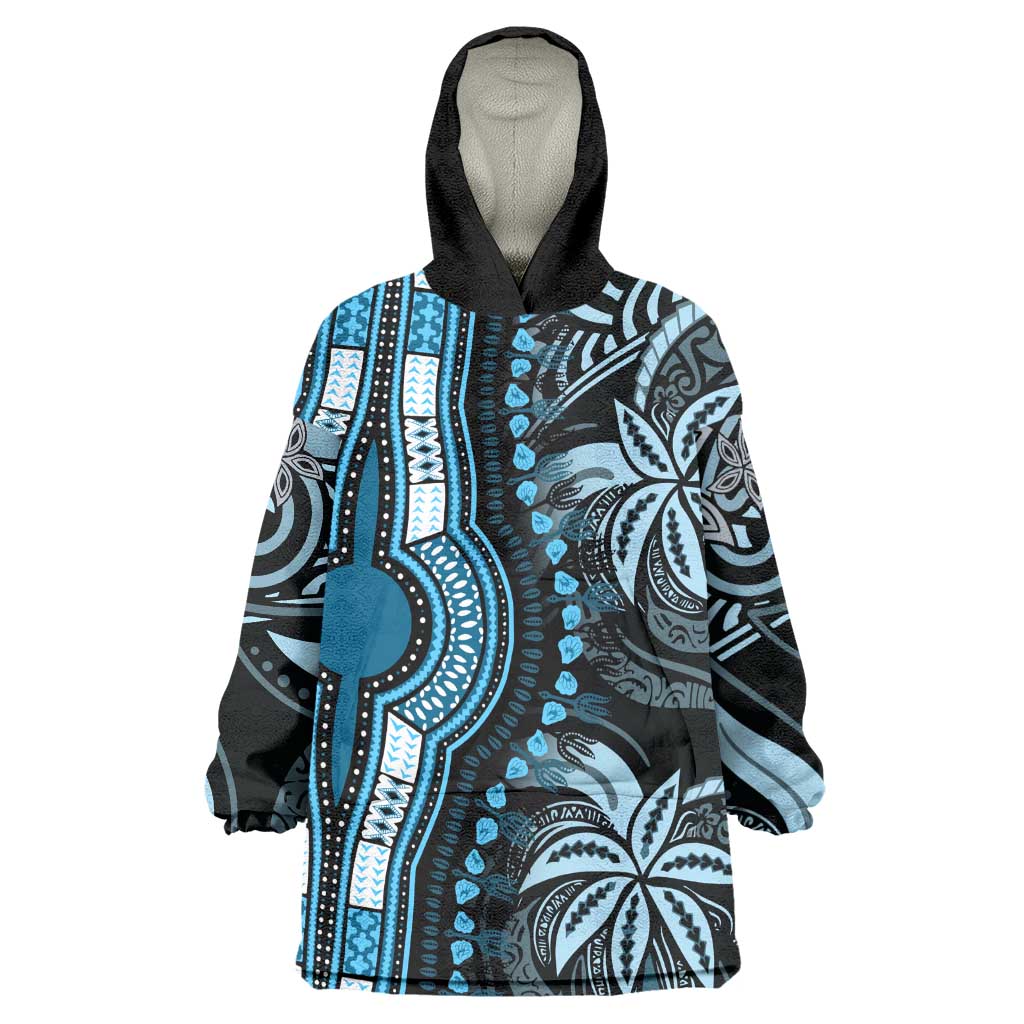 Polynesia Mixed African Dashiki Wearable Blanket Hoodie Afro-pacific Culture - Blue LT9