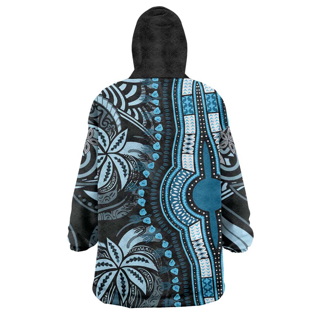 Polynesia Mixed African Dashiki Wearable Blanket Hoodie Afro-pacific Culture - Blue LT9