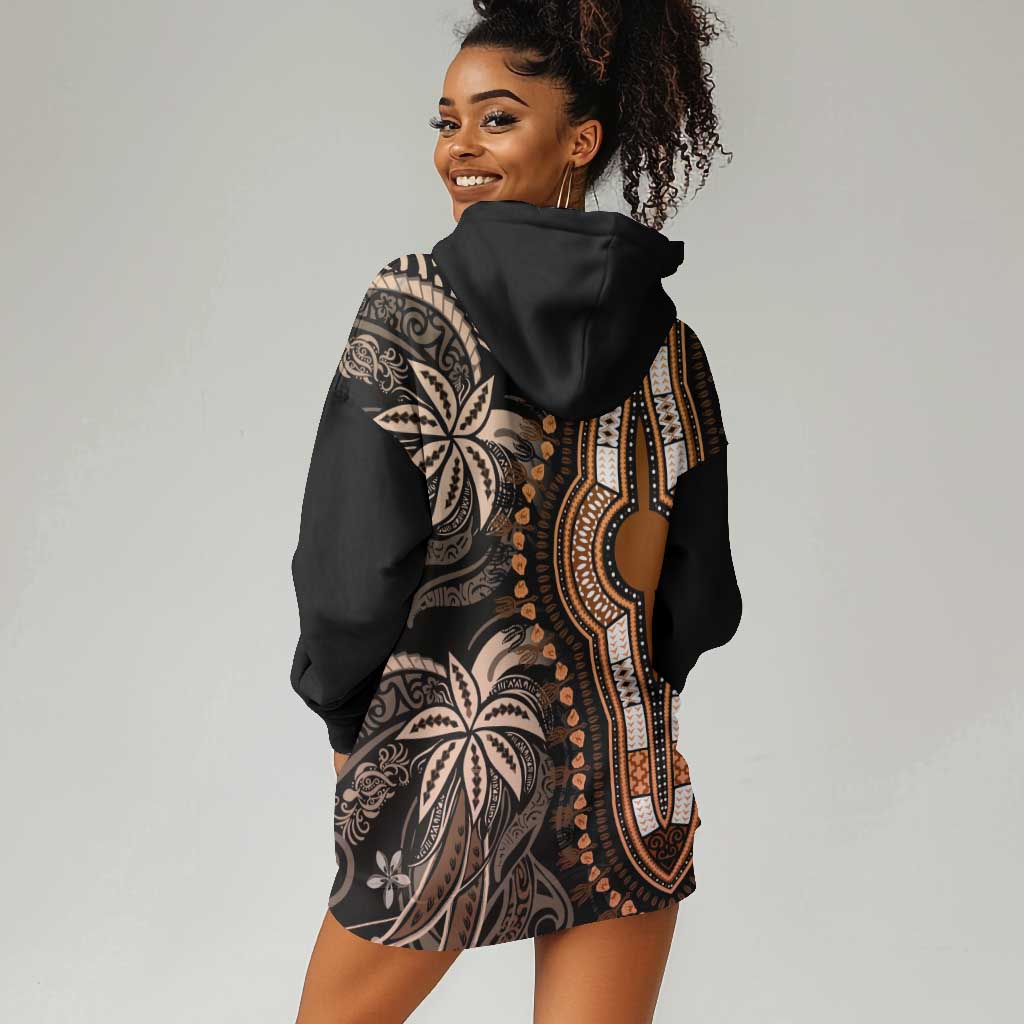 Polynesia Mixed African Dashiki Hoodie Dress Afro-pacific Culture - Gold LT9