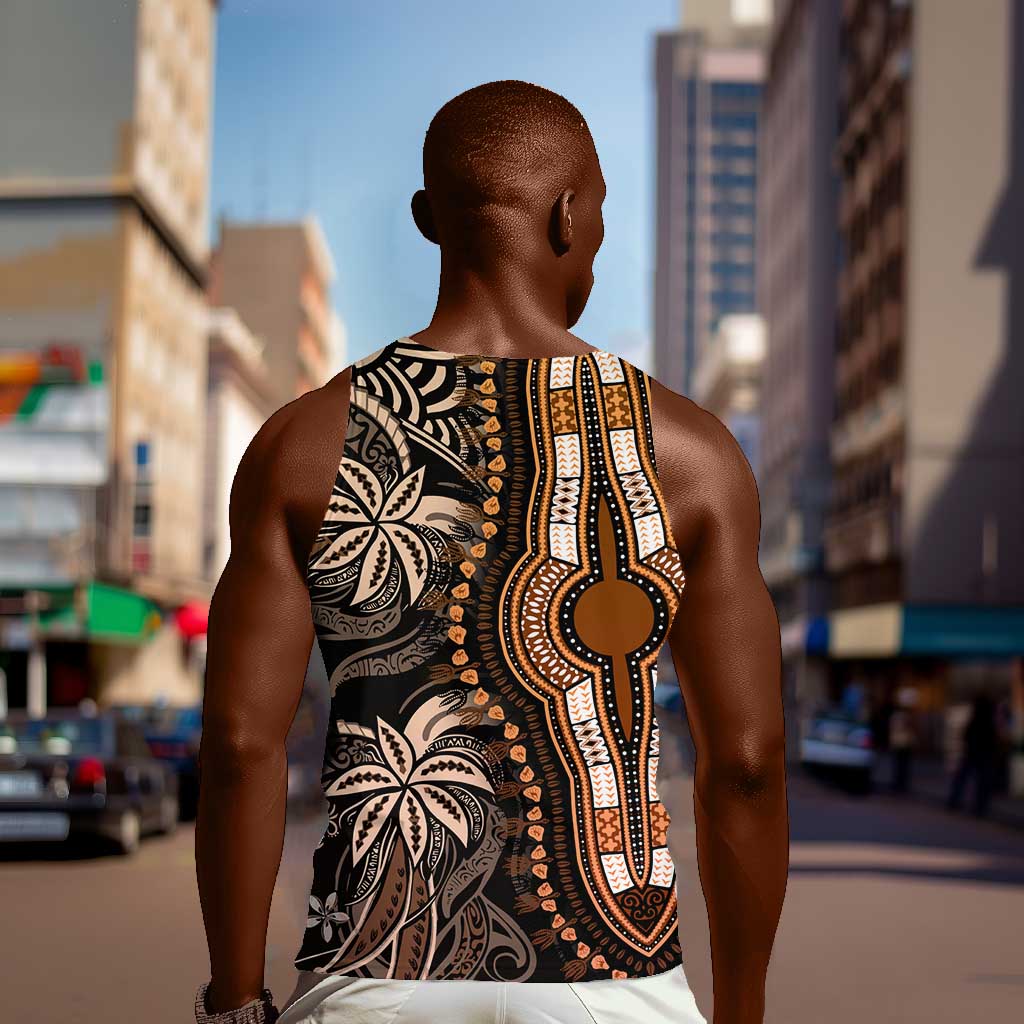 Polynesia Mixed African Dashiki Men Tank Top Afro-pacific Culture - Gold LT9