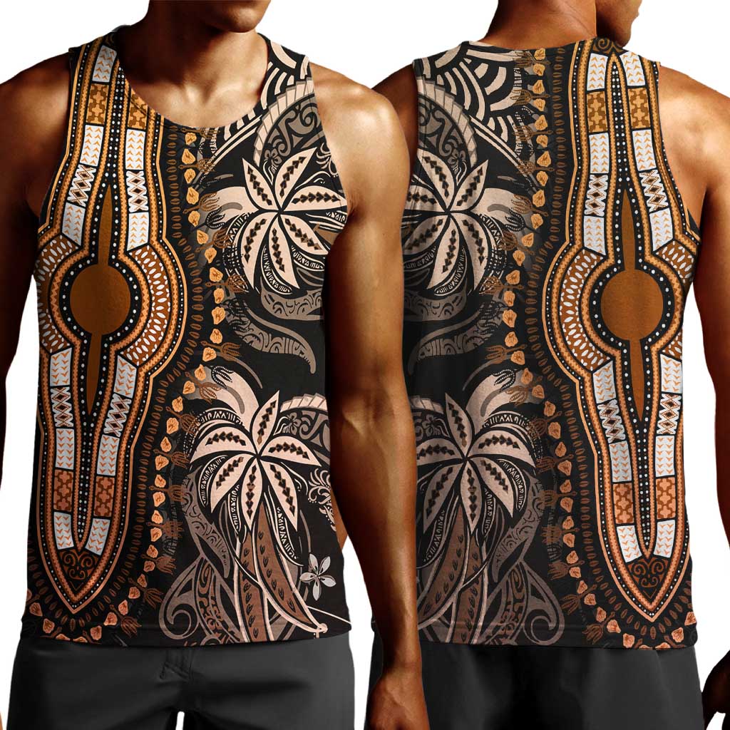 Polynesia Mixed African Dashiki Men Tank Top Afro-pacific Culture - Gold LT9