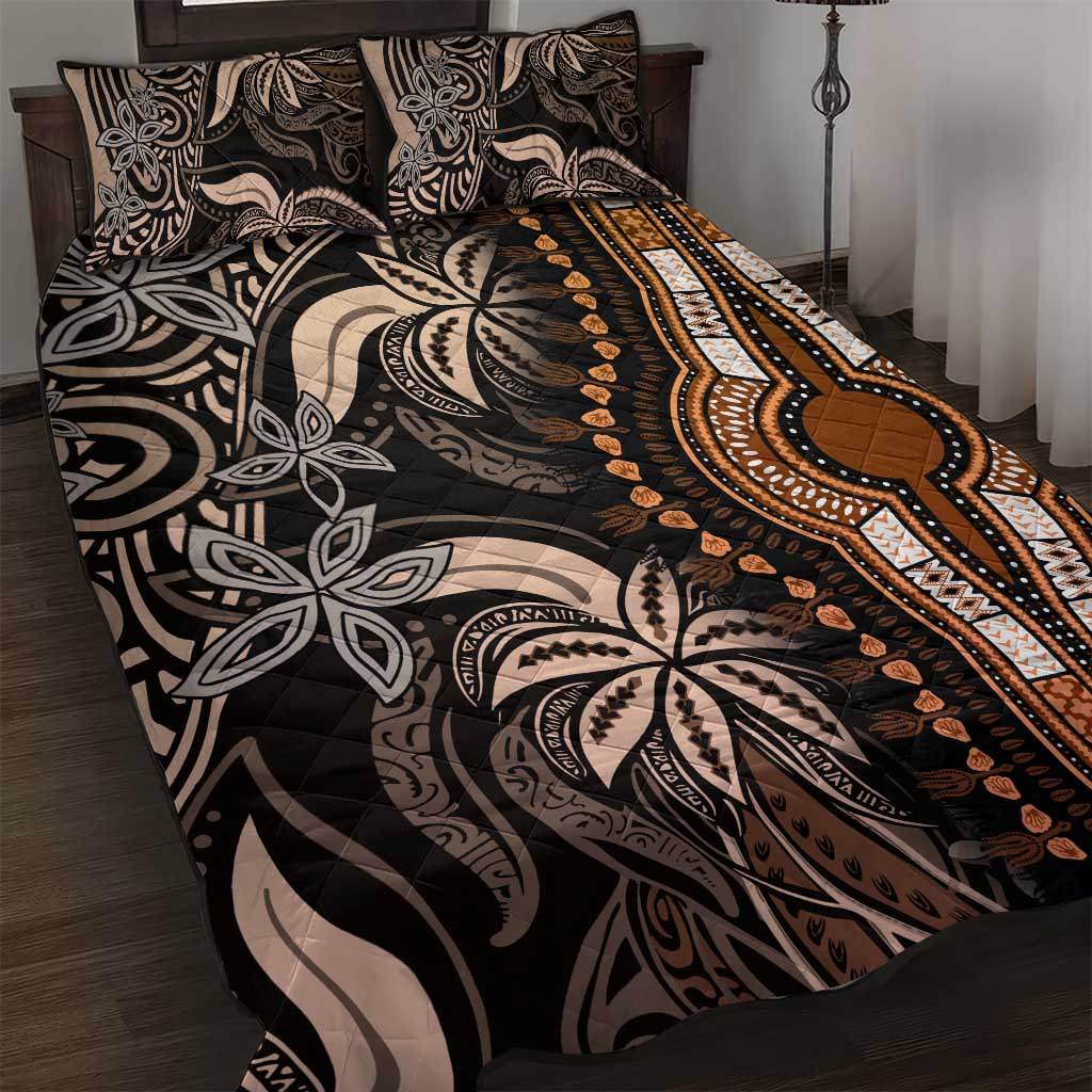 Polynesia Mixed African Dashiki Quilt Bed Set Afro-pacific Culture - Gold LT9
