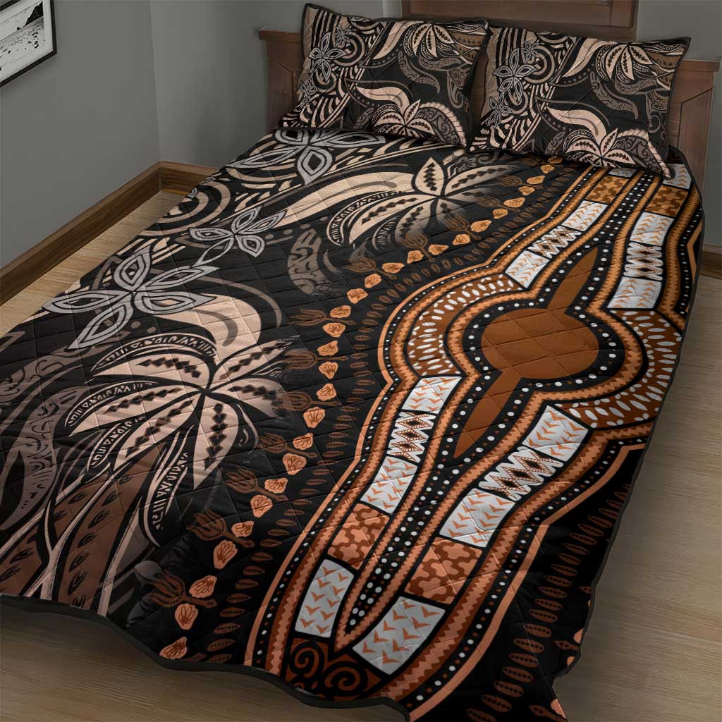 Polynesia Mixed African Dashiki Quilt Bed Set Afro-pacific Culture - Gold LT9