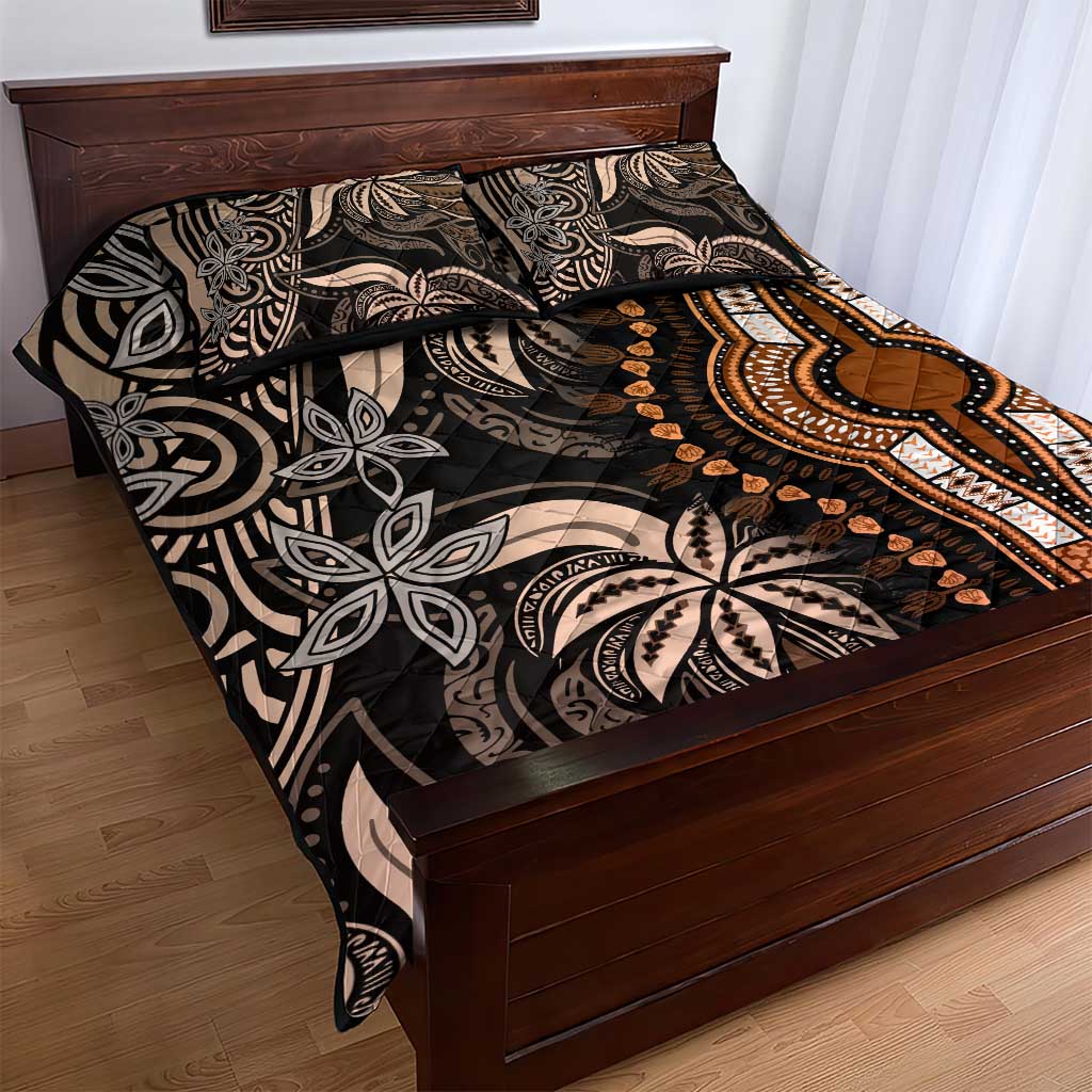 Polynesia Mixed African Dashiki Quilt Bed Set Afro-pacific Culture - Gold LT9
