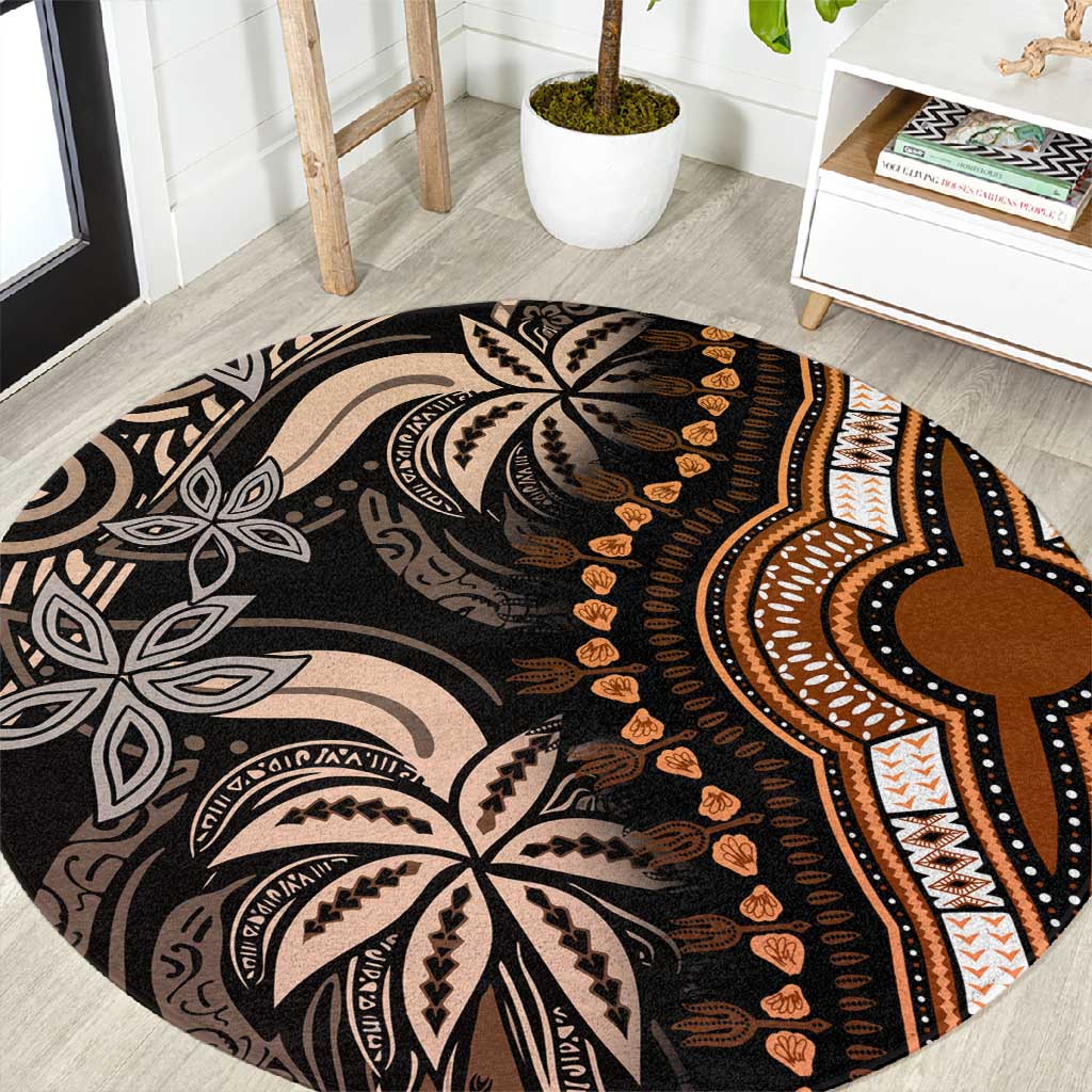 Polynesia Mixed African Dashiki Round Carpet Afro-pacific Culture - Gold LT9