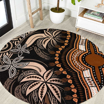 Polynesia Mixed African Dashiki Round Carpet Afro-pacific Culture - Gold LT9