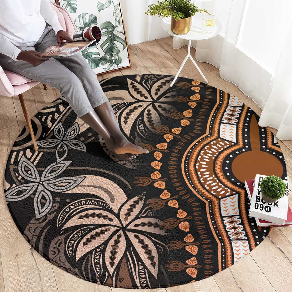 Polynesia Mixed African Dashiki Round Carpet Afro-pacific Culture - Gold LT9