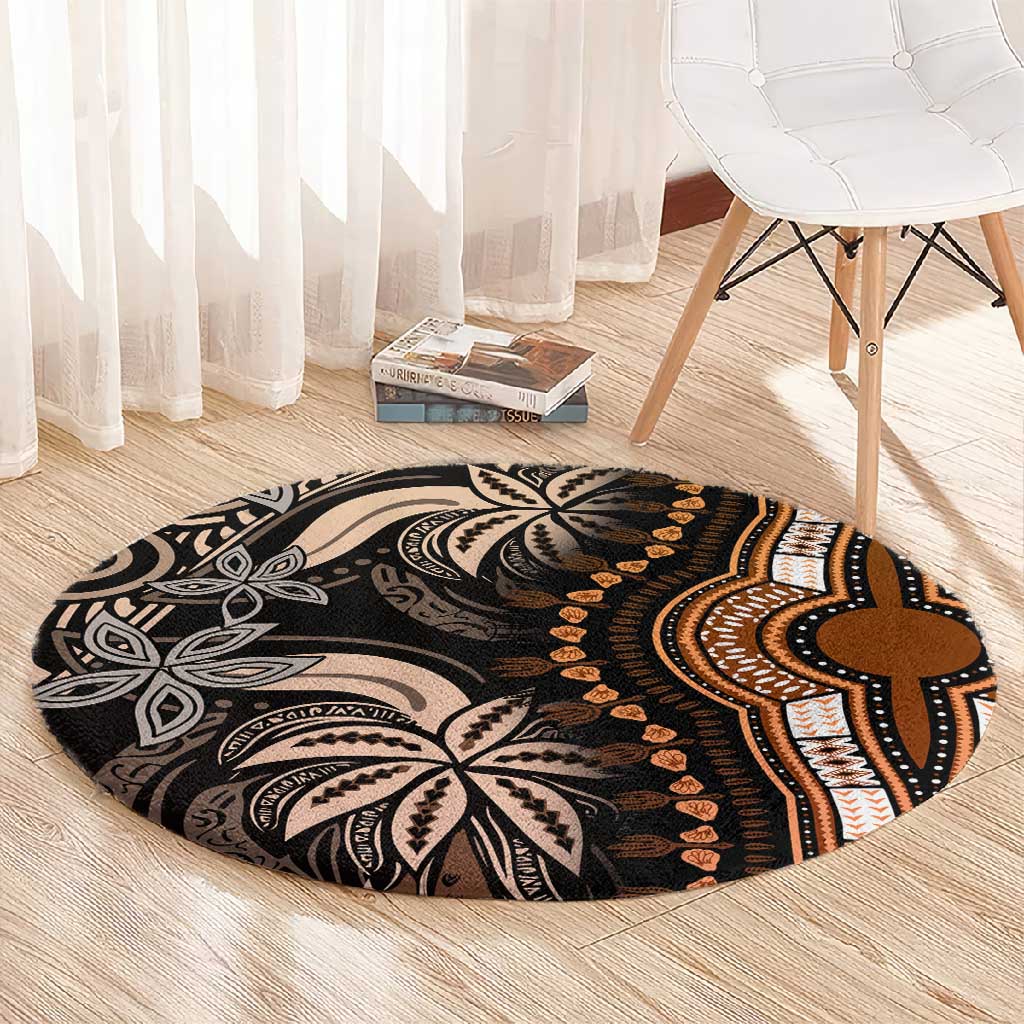 Polynesia Mixed African Dashiki Round Carpet Afro-pacific Culture - Gold LT9