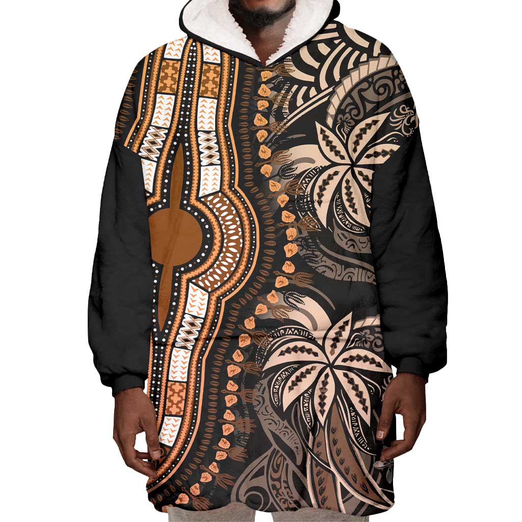 Polynesia Mixed African Dashiki Wearable Blanket Hoodie Afro-pacific Culture - Gold LT9