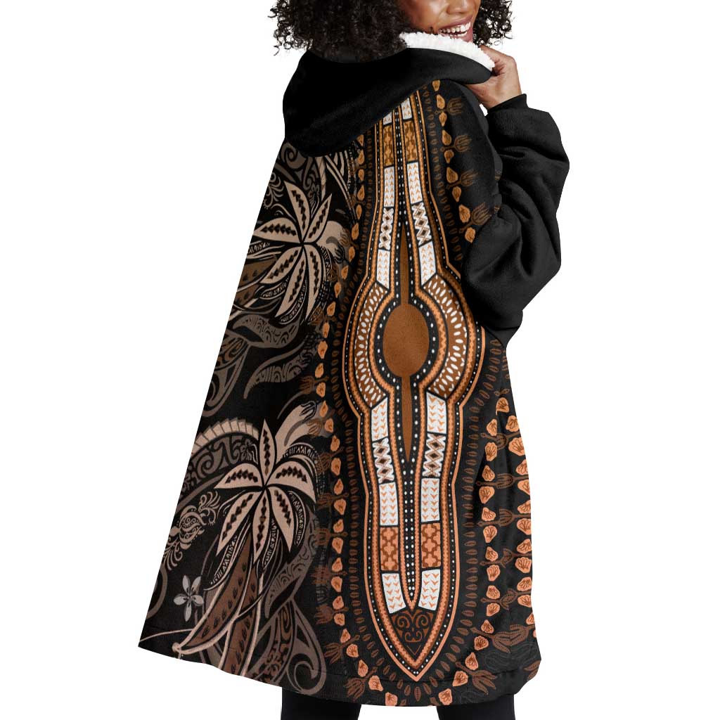 Polynesia Mixed African Dashiki Wearable Blanket Hoodie Afro-pacific Culture - Gold LT9