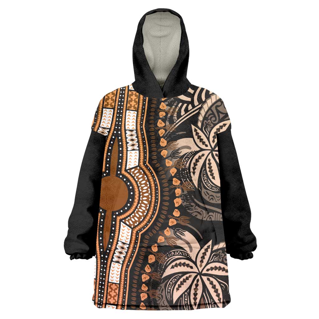 Polynesia Mixed African Dashiki Wearable Blanket Hoodie Afro-pacific Culture - Gold LT9