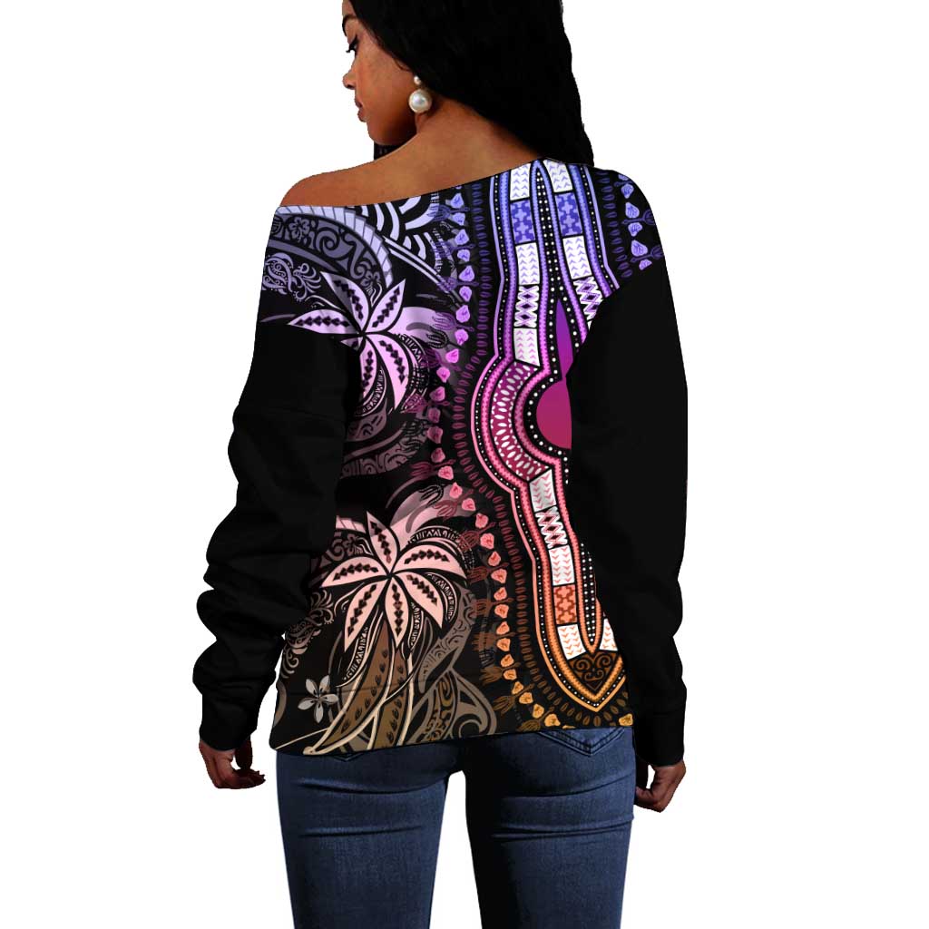 Polynesia Mixed African Dashiki Off Shoulder Sweater Afro-pacific Culture - Pastel LT9