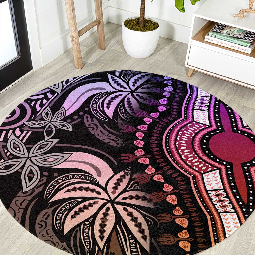 Polynesia Mixed African Dashiki Round Carpet Afro-pacific Culture - Pastel LT9