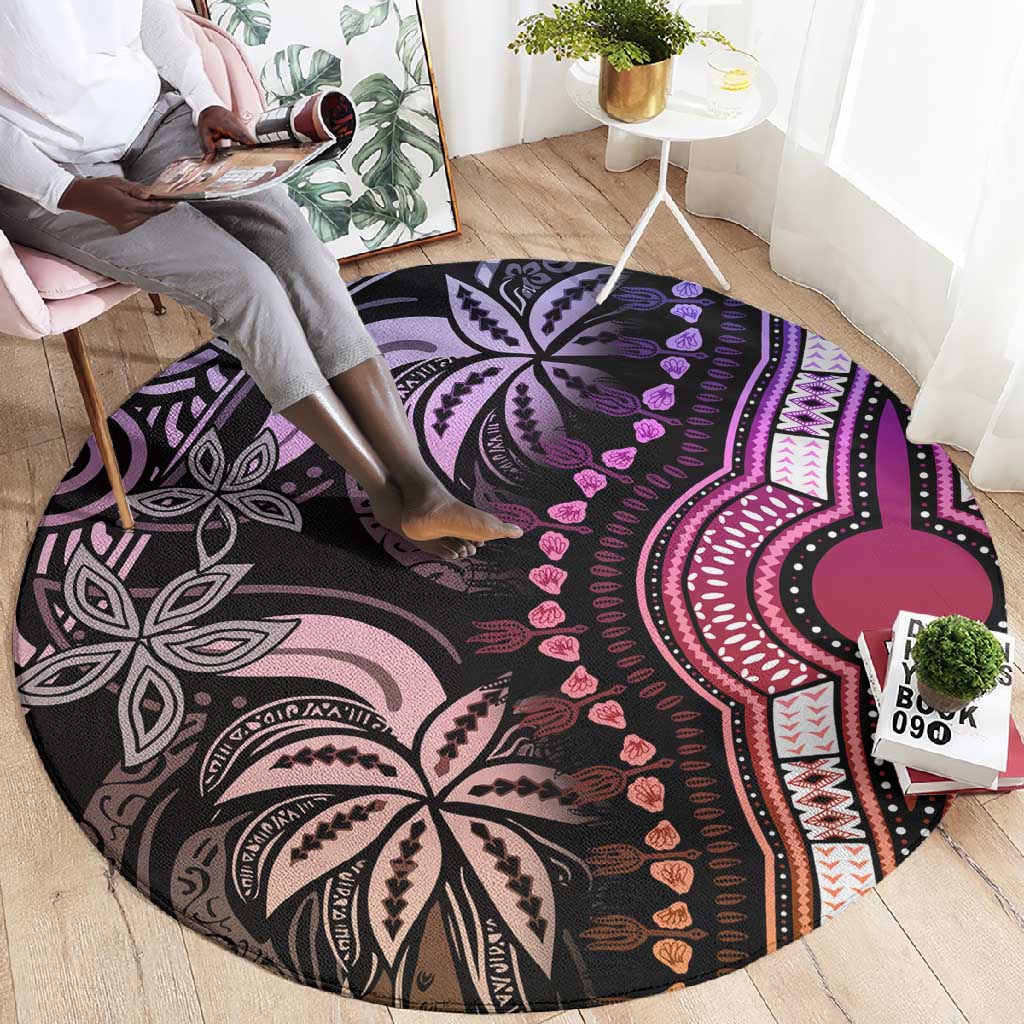 Polynesia Mixed African Dashiki Round Carpet Afro-pacific Culture - Pastel LT9