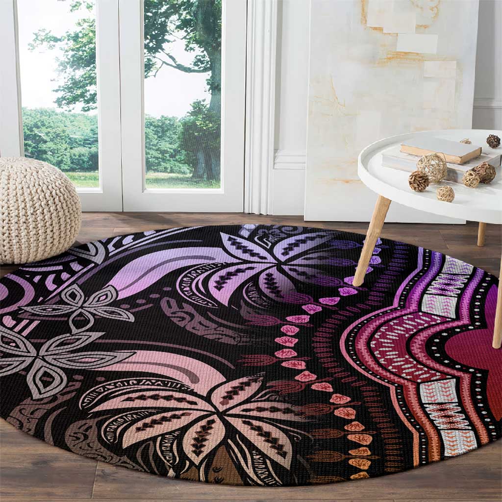 Polynesia Mixed African Dashiki Round Carpet Afro-pacific Culture - Pastel LT9
