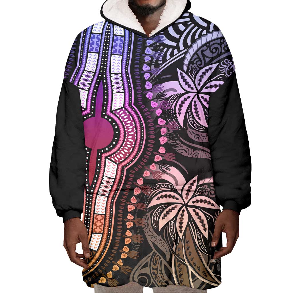 Polynesia Mixed African Dashiki Wearable Blanket Hoodie Afro-pacific Culture - Pastel LT9
