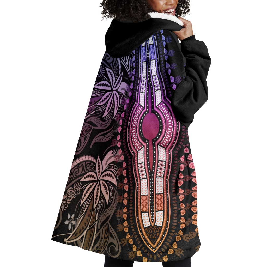 Polynesia Mixed African Dashiki Wearable Blanket Hoodie Afro-pacific Culture - Pastel LT9