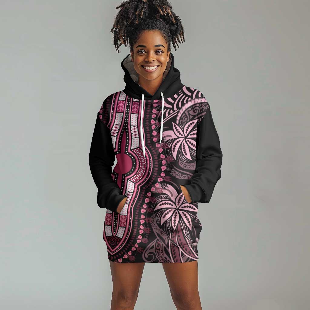 Polynesia Mixed African Dashiki Hoodie Dress Afro-pacific Culture - Pink LT9