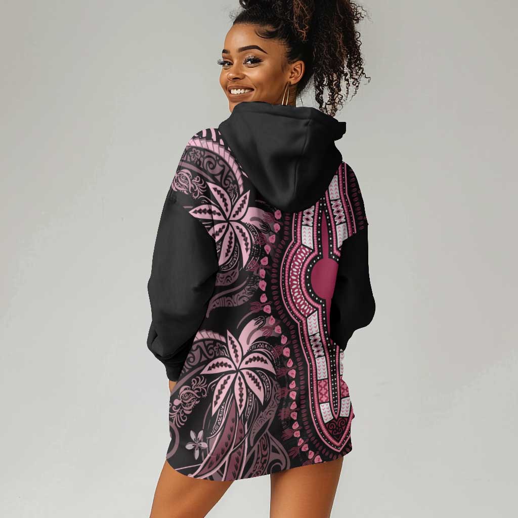 Polynesia Mixed African Dashiki Hoodie Dress Afro-pacific Culture - Pink LT9