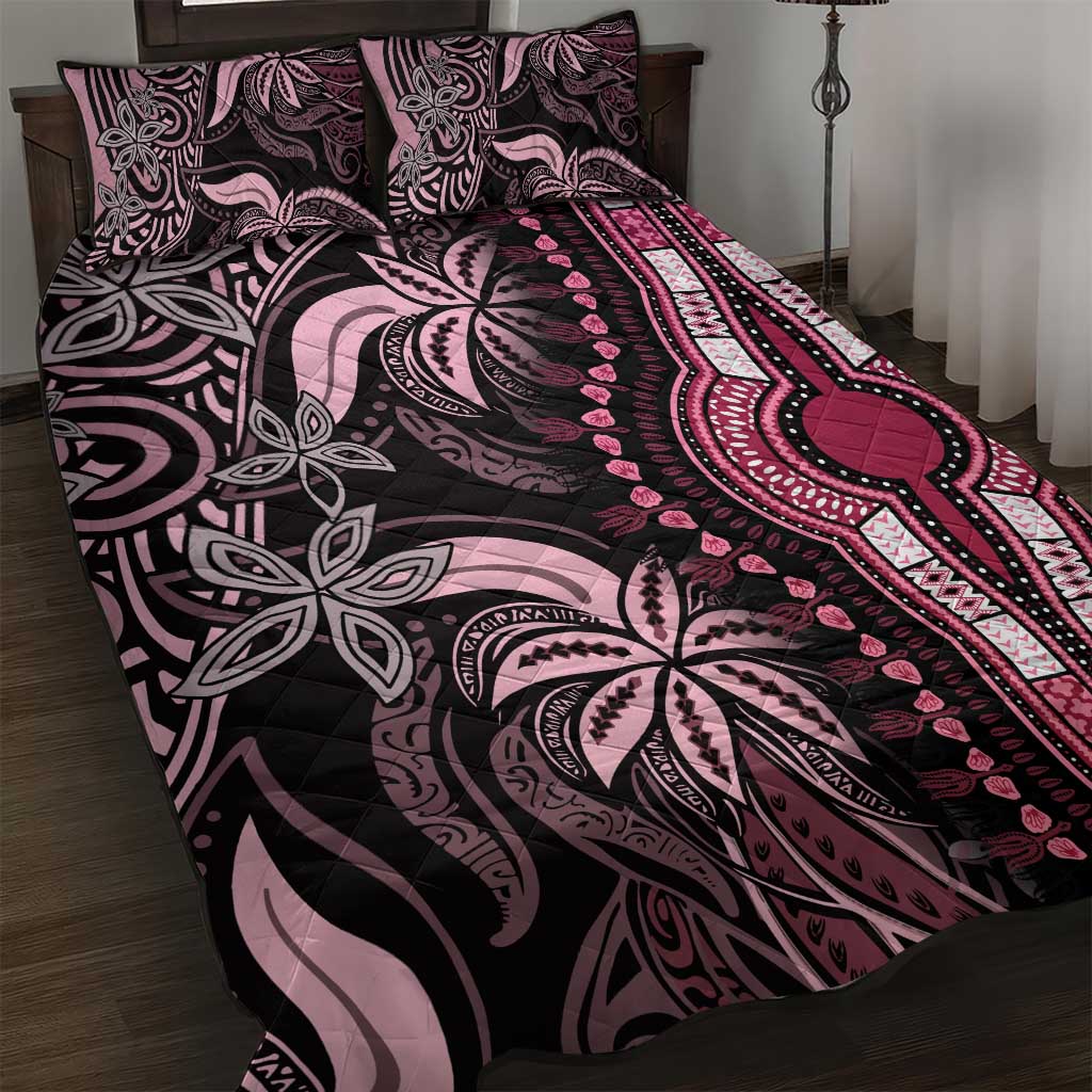 Polynesia Mixed African Dashiki Quilt Bed Set Afro-pacific Culture - Pink LT9