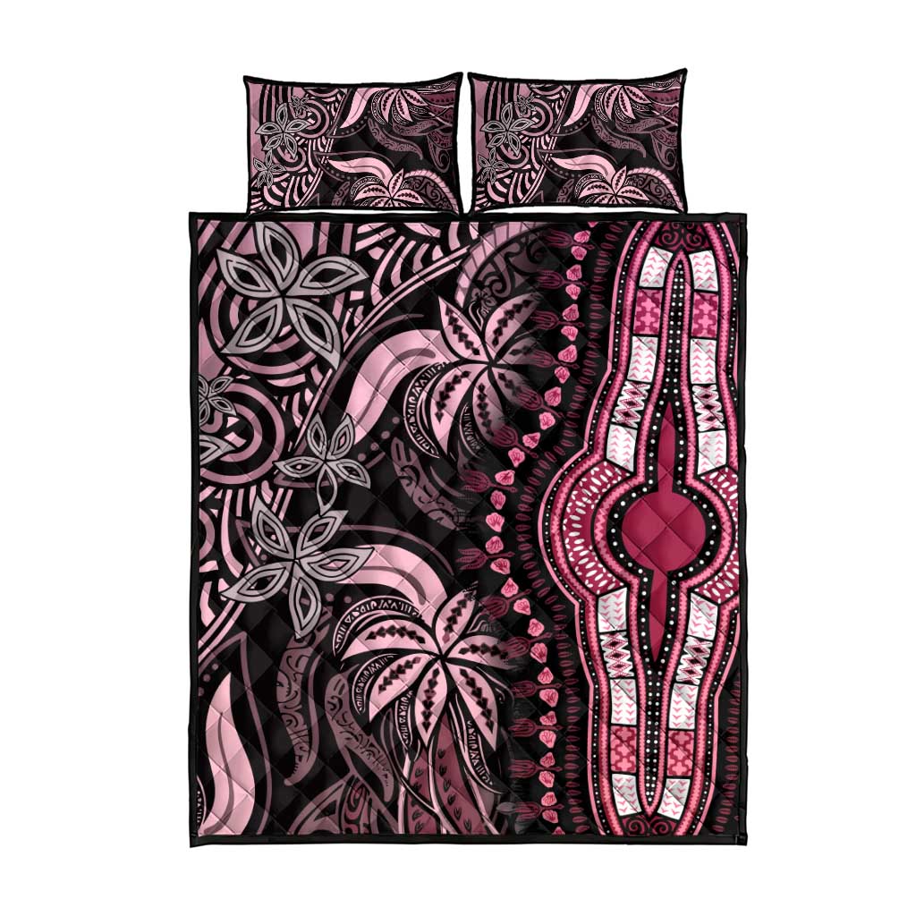 Polynesia Mixed African Dashiki Quilt Bed Set Afro-pacific Culture - Pink LT9
