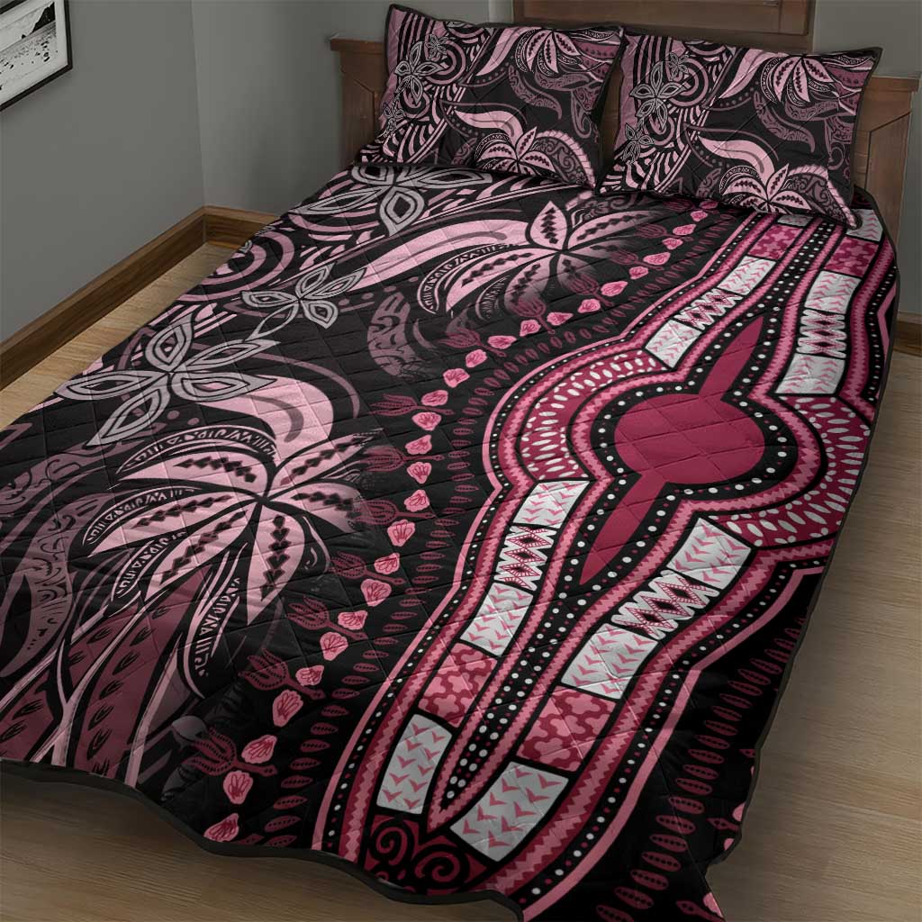 Polynesia Mixed African Dashiki Quilt Bed Set Afro-pacific Culture - Pink LT9