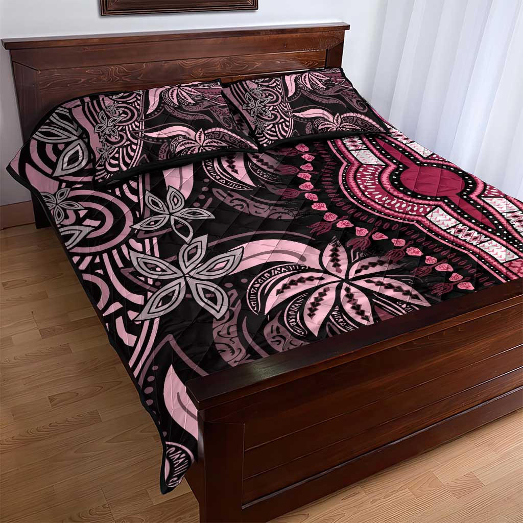 Polynesia Mixed African Dashiki Quilt Bed Set Afro-pacific Culture - Pink LT9