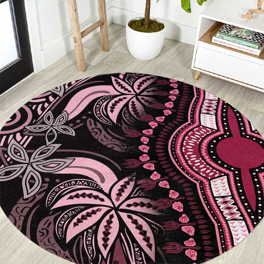 Polynesia Mixed African Dashiki Round Carpet Afro-pacific Culture - Pink LT9