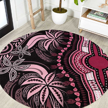 Polynesia Mixed African Dashiki Round Carpet Afro-pacific Culture - Pink LT9