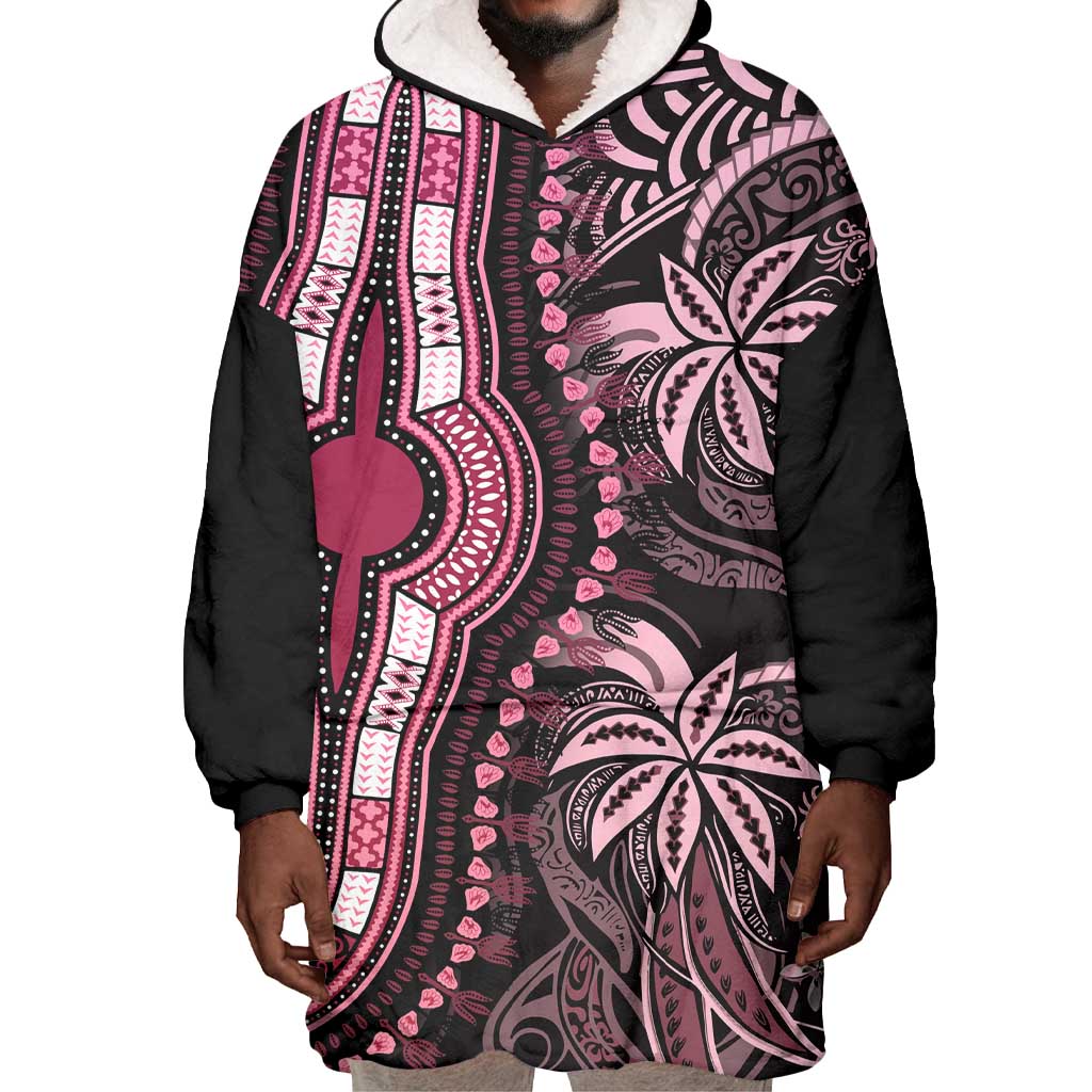 Polynesia Mixed African Dashiki Wearable Blanket Hoodie Afro-pacific Culture - Pink LT9