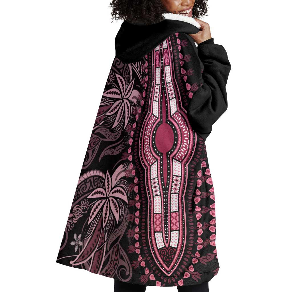 Polynesia Mixed African Dashiki Wearable Blanket Hoodie Afro-pacific Culture - Pink LT9
