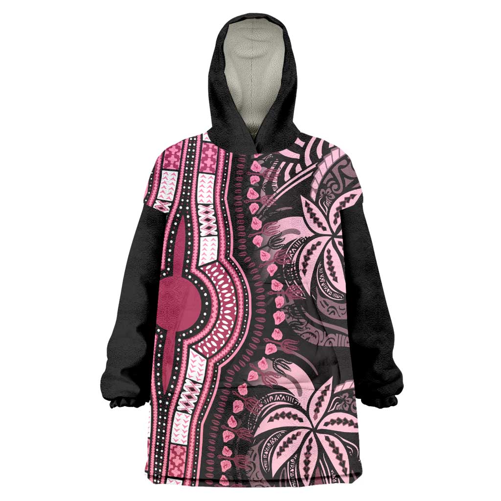 Polynesia Mixed African Dashiki Wearable Blanket Hoodie Afro-pacific Culture - Pink LT9