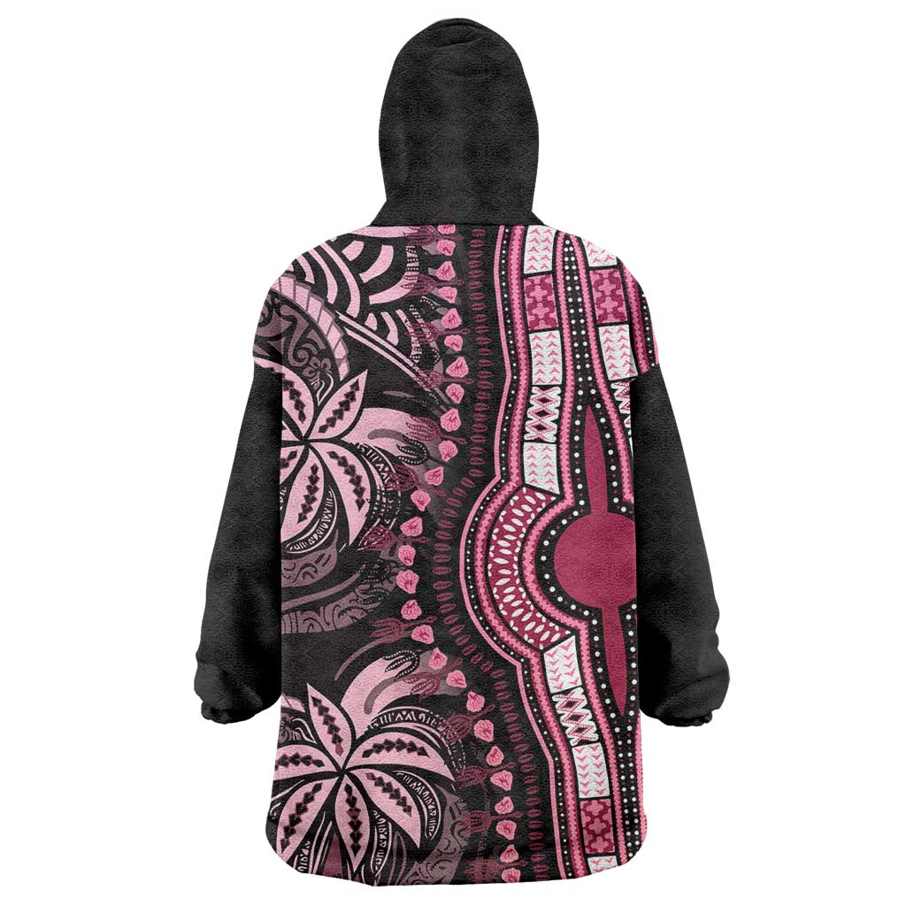 Polynesia Mixed African Dashiki Wearable Blanket Hoodie Afro-pacific Culture - Pink LT9