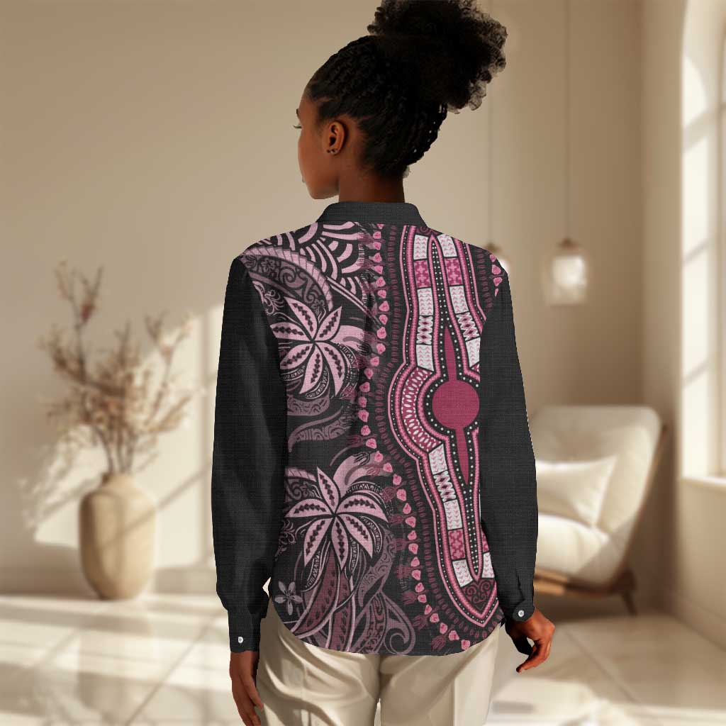 Polynesia Mixed African Dashiki Women Casual Shirt Afro-pacific Culture - Pink LT9