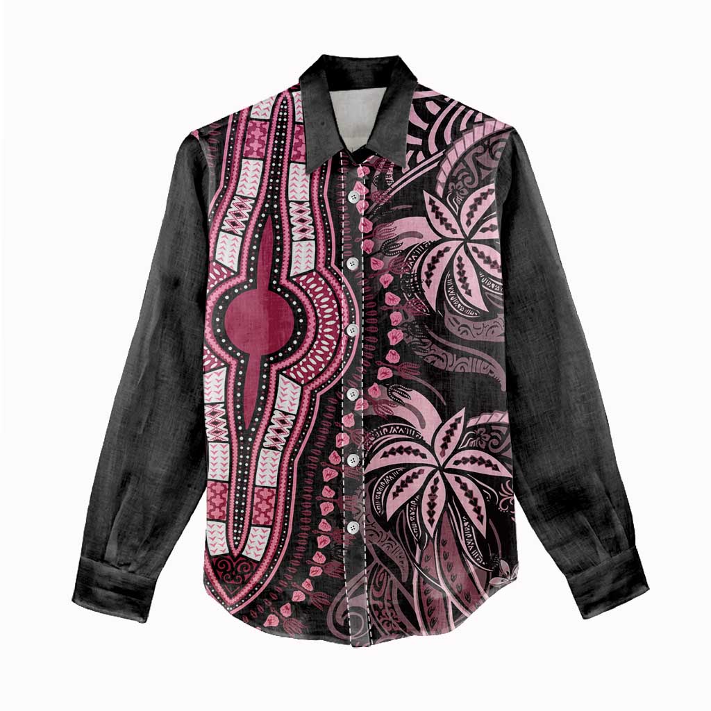 Polynesia Mixed African Dashiki Women Casual Shirt Afro-pacific Culture - Pink LT9