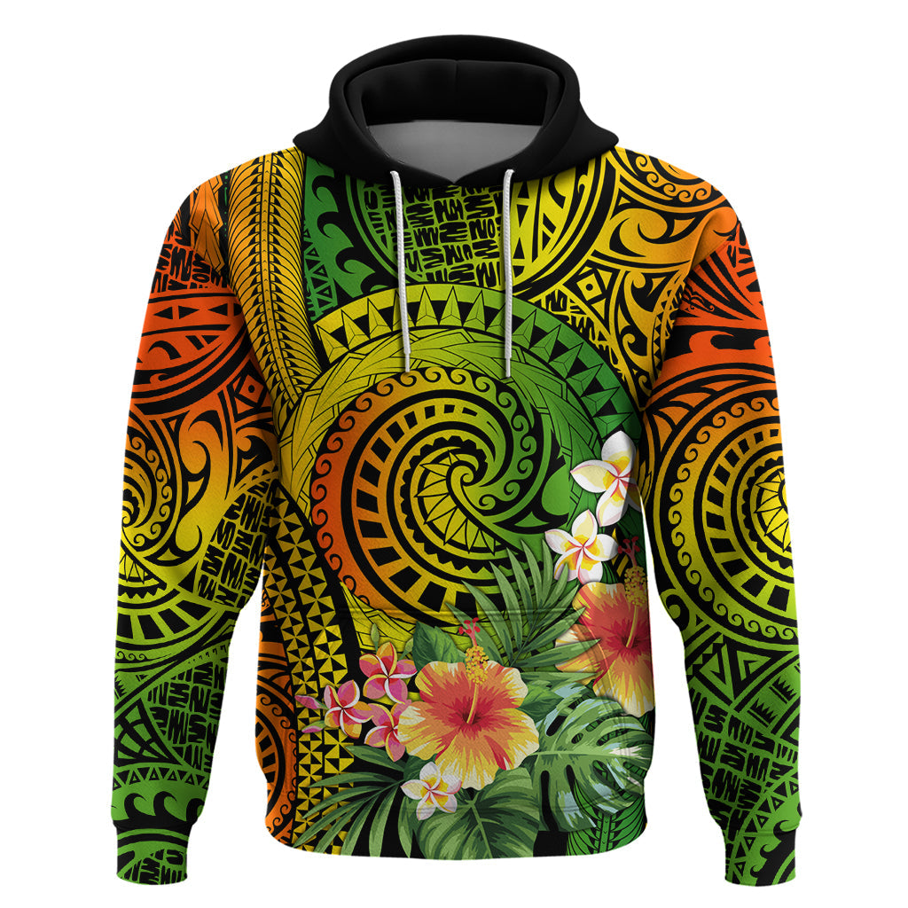 Polynesia Hoodie Pasifika Tribal with Tropical Flowers LT9