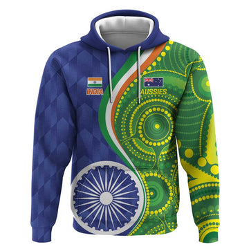 India Vs Australian Cricket Custom Hoodie Ashoka Chakra and Aboriginal Together LT9
