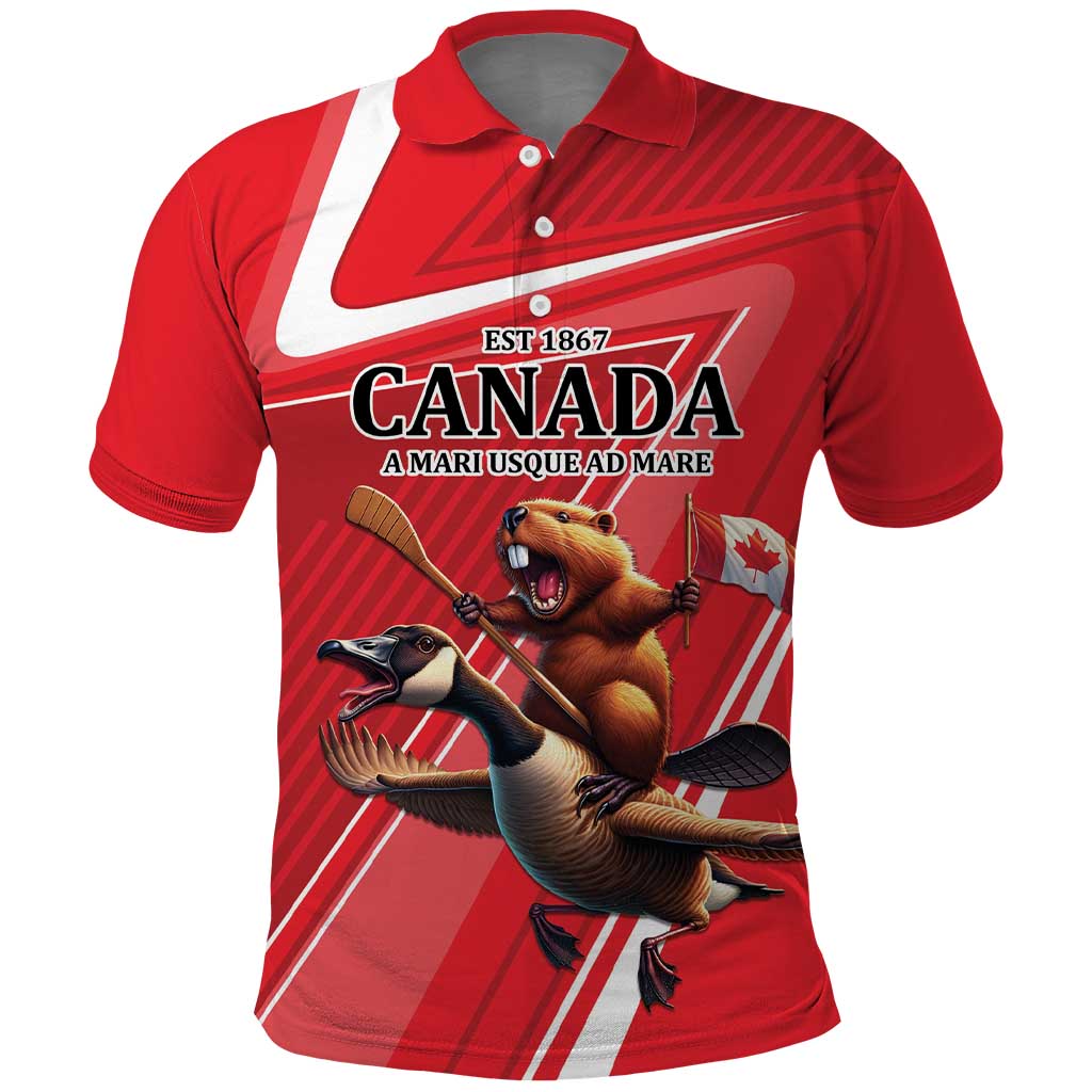 Personalized Beaver and Goose Happy Canada Day Polo Shirt Est 1867 A Mari Usque Ad Mare LT9
